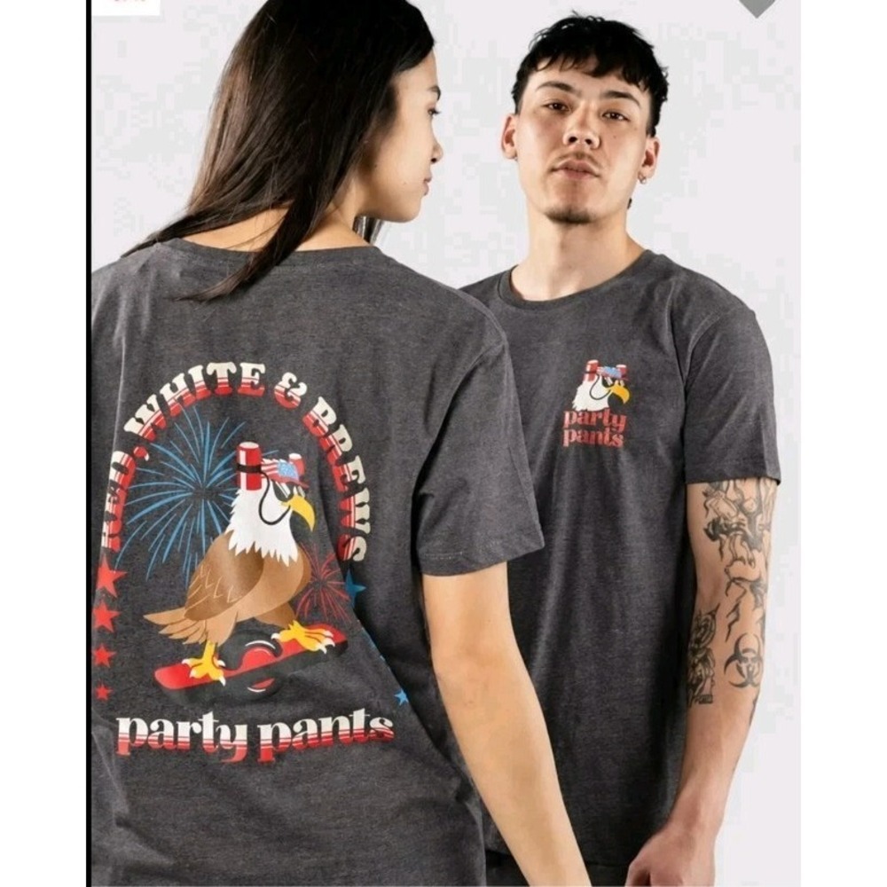 Party‎ Pants Red White and Brews Double Sided T-Shirt Men's S NWT Patriotic